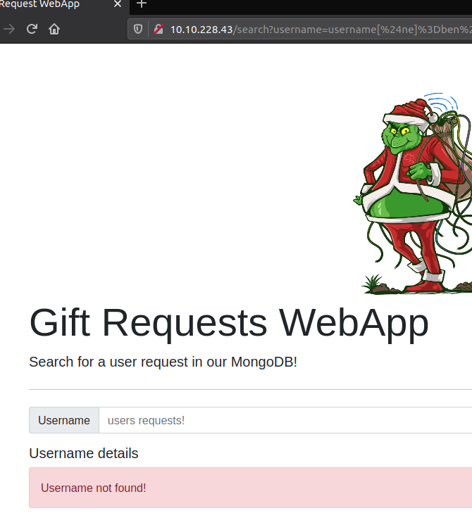 Gift Requests WebApp Search SQL Injection test