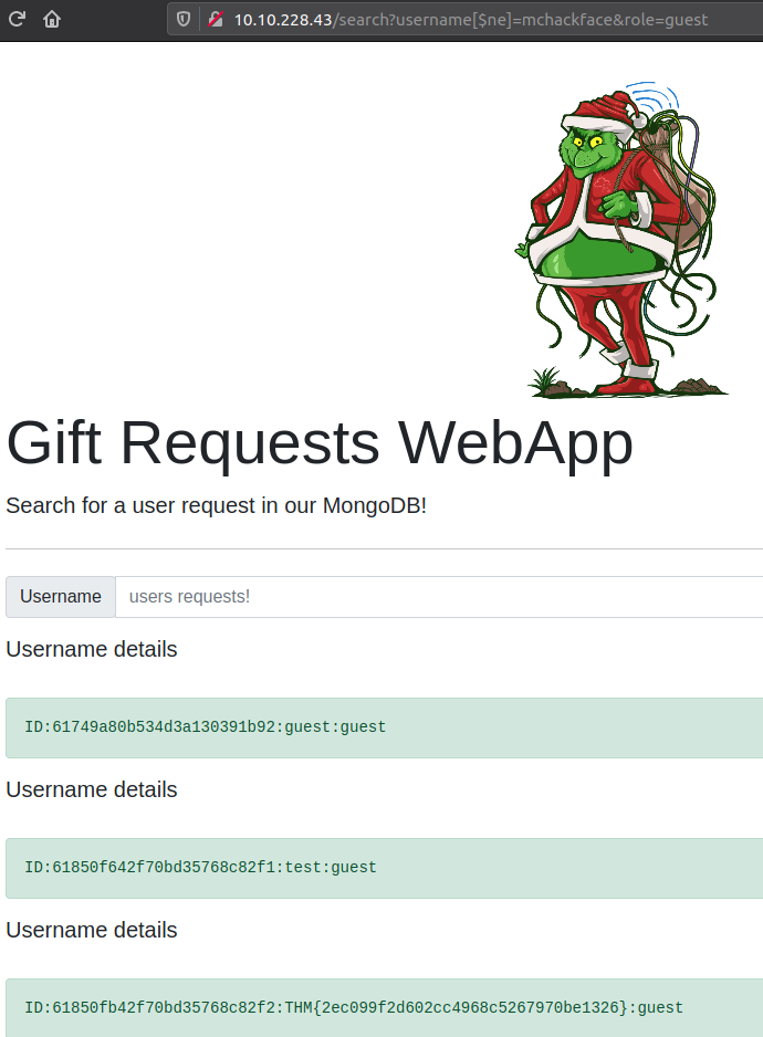 Gift Requests WebApp Search SQL Injection listUsers