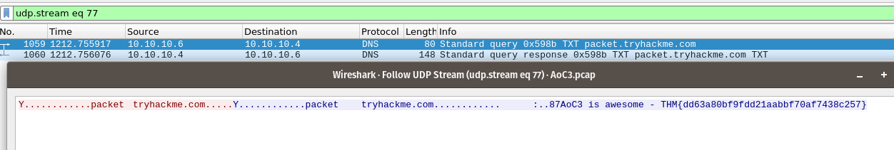 DNS TXT Follow UDP Stream