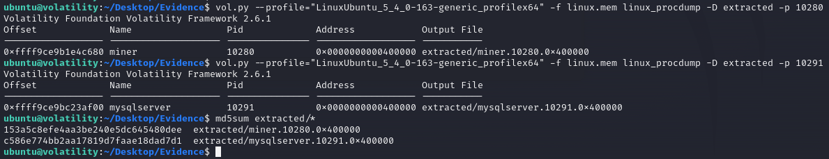 file dump and MD5 hashes